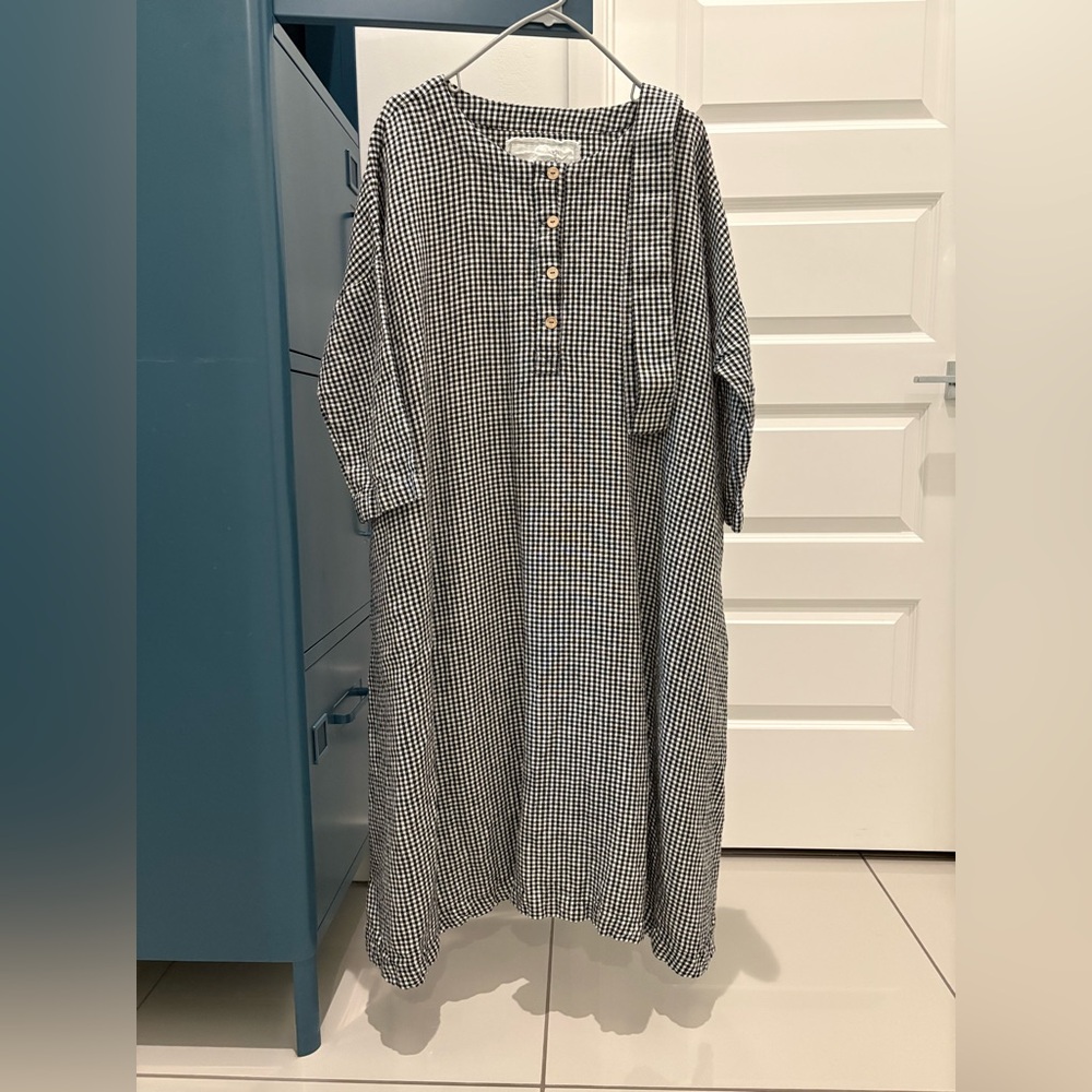 Not Perfect Linen RENNES Dress Small Gingham Heavy Linen w/ belt